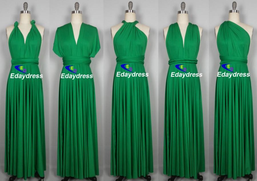 Hochzeit - Maxi Full Length Bridesmaid Darker Green Emerald Green Infinity Dress Convertible Wrap Dress Multiway Long Dresses