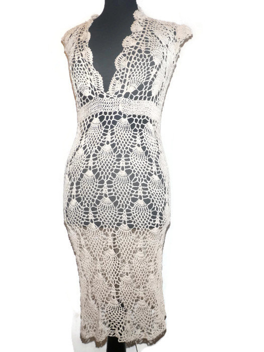 Hochzeit - Hand crochet lace pineapple dress, wedding gown, lace wedding dress
