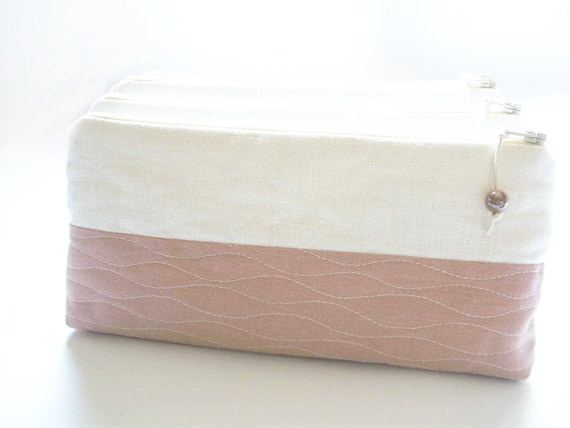 Wedding - Pastel Wedding Clutch, Pink and White Clutch, Rustic Cosmetic Bag, Bridesmaid Gift Bag