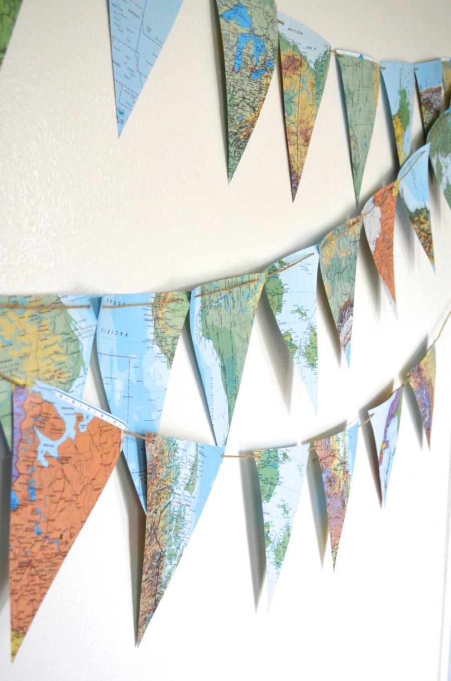 Wedding - Extra Large Vintage Map Triangle Garland  - 10, 15, 20 or 30 feet of bunting