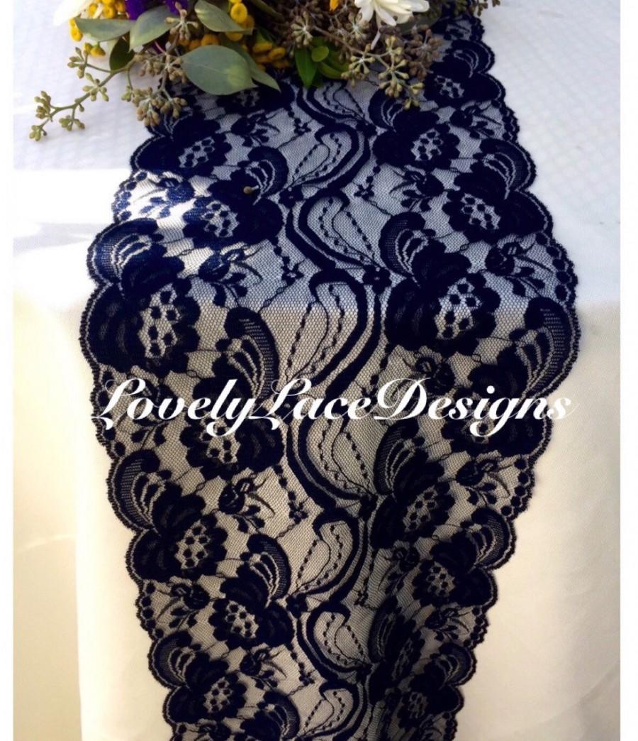 Mariage - NAVY WEDDINGS/Navy Lace Table Runner, 30ft x 7" wide/Nautical, Rustic Decor/Navy Wedding Decor/wedding centerpiece/decoration/ENDS Not Sewn