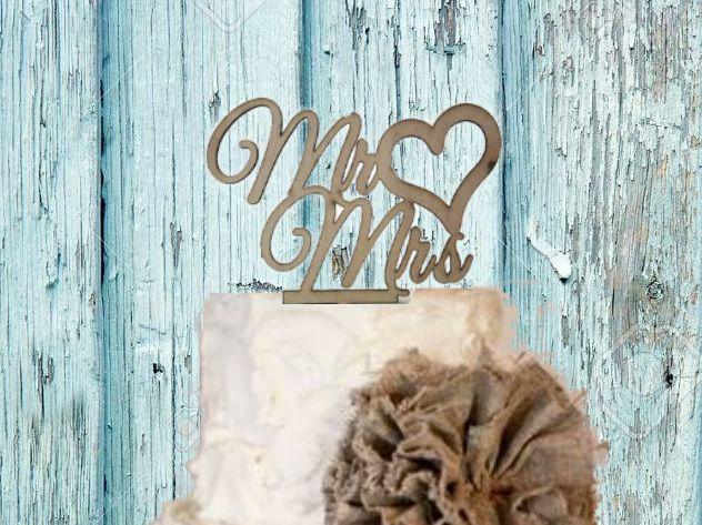Hochzeit - 50% OFF TODAY Mr & Mrs with Heart Wedding Cake Topper - Acrylic Cake topper or Rustic Wood Cake topper