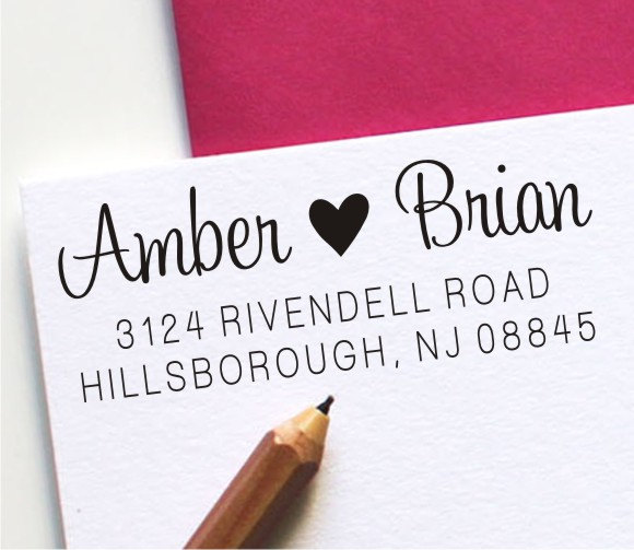 Wedding - Self Inking Address Stamp - Custom Address Stamp - Heart Personalized Rubber Stamp (130)