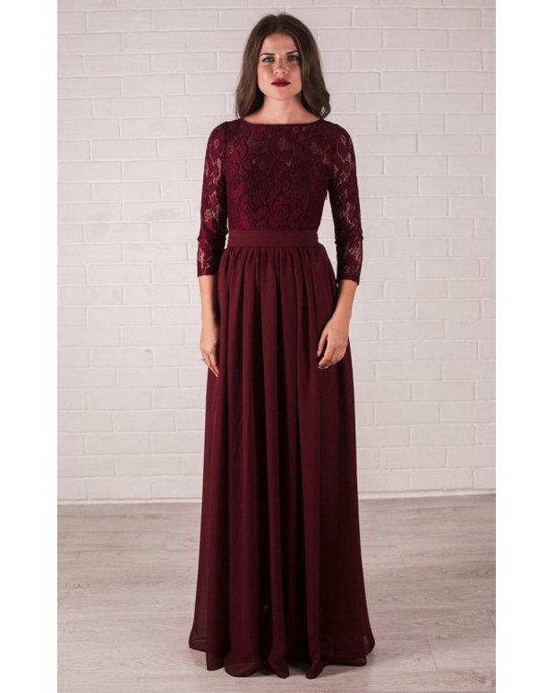 زفاف - Marsala Dress Elegant Lace Evening Dress Formal Long Dress.