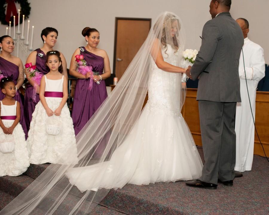 Свадьба - Wedding Veil Swarovski Crystal Rhinestone Sheer Cathedral Length Veil with Blusher