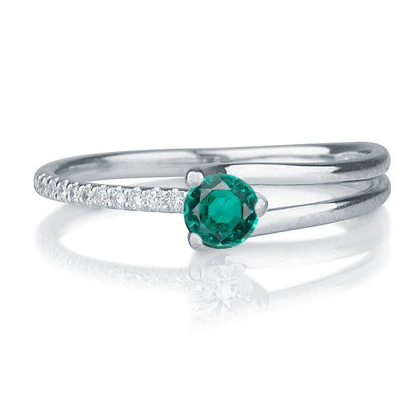 زفاف - Delicate Emerald Engagement Ring, 14K White Gold Ring, 0.21 TCW Natural Emerald Ring Band, Art Deco Engagement Ring