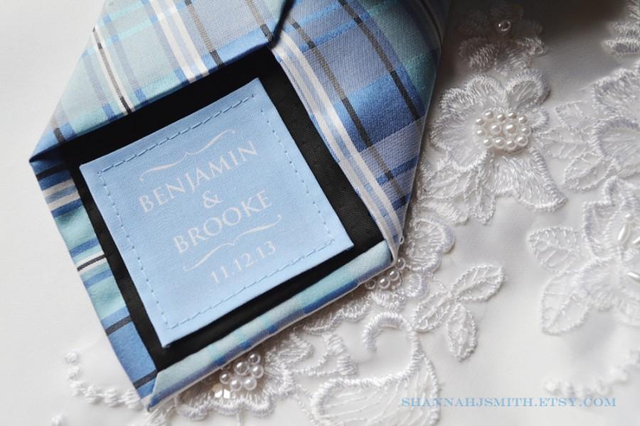 زفاف - Something Blue • Personalized Groom Tie Patch • Small Wedding Dress Label • 2nd Anniversary Gift • Cotton Anniversary Gift