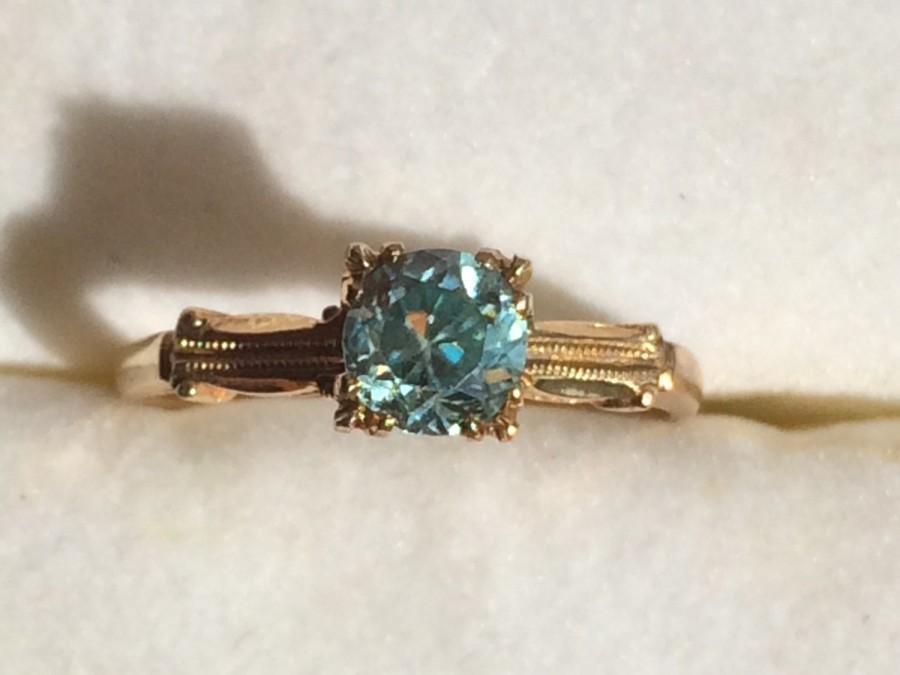 زفاف - Vintage Blue Topaz Ring in 10k Gold Filigree Setting. Sky Blue Topaz. Unique Engagement Ring. Estate Jewelry. 4th Anniversary Stone.