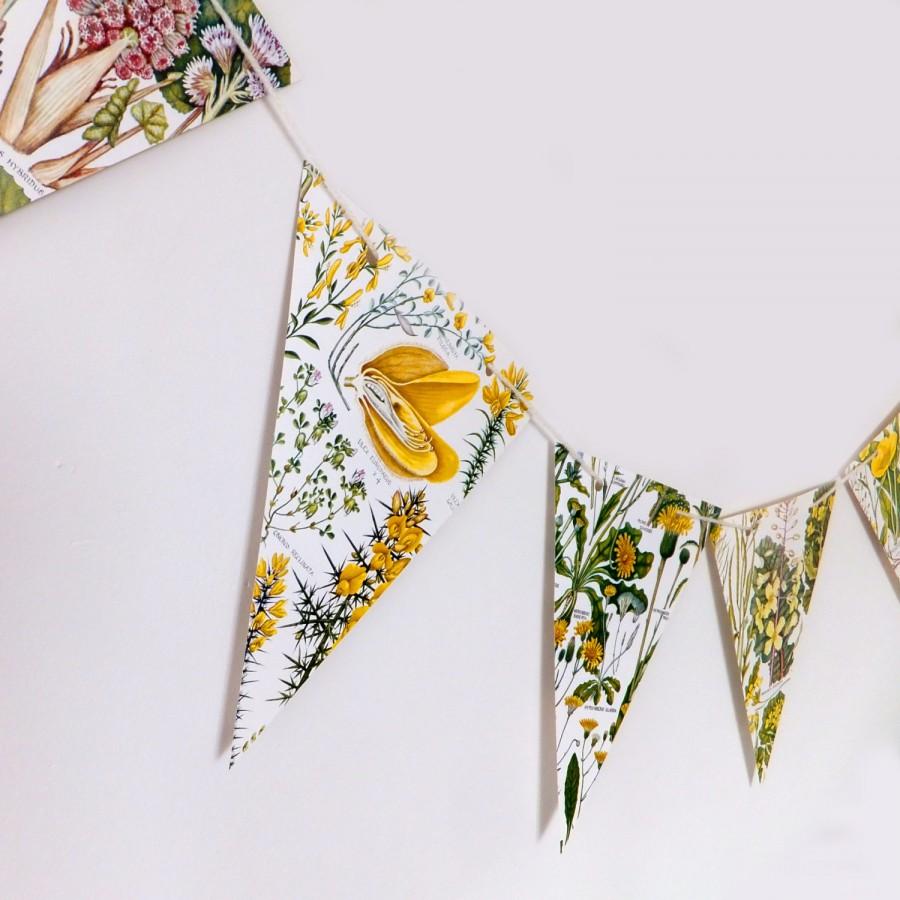 Wedding - Yellow Botanical Bunting, Flower Garland, Wedding Pennants, Yellow flowers, eco-friendly paper bunting, up-cycled, wedding decorations