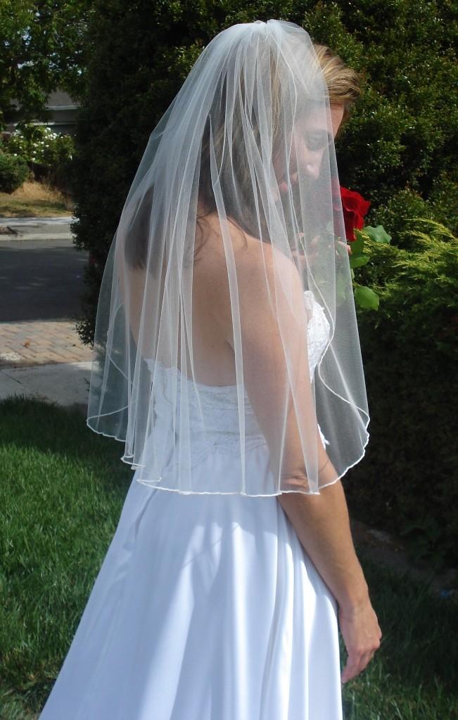 Hochzeit - Waist Length One Tier Veil With Pencil Edge - READY TO SHIP in 3-5 Business Days
