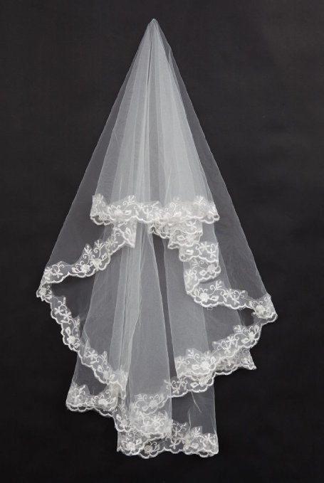 زفاف - Fingertip 1 tier wedding veil in Ivory or White