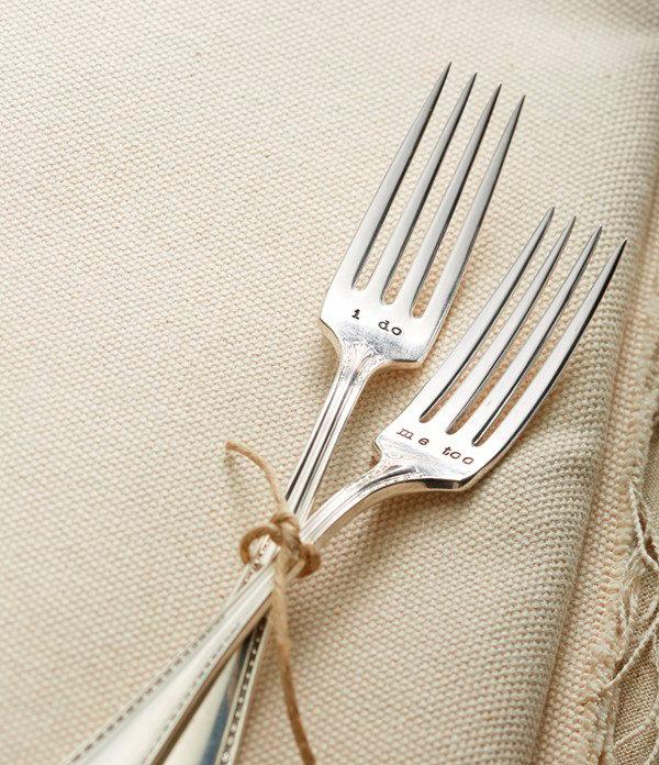 Hochzeit - I do, Me Too wedding forks- hand stamped silver forks make unique engagement gift. Made to order.