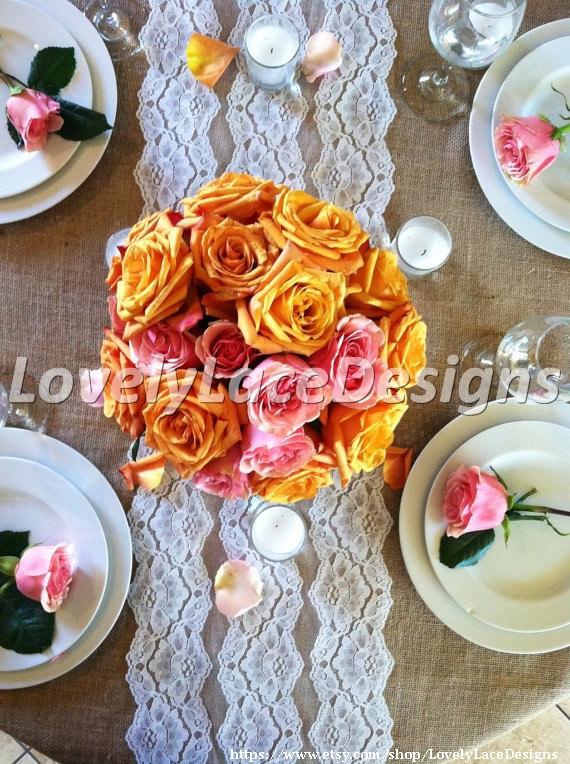 زفاف - Wedding Lace Table Runner, white/11in Wide 21ft Long, Rustic/Lace Table Overlay/Wedding Decor/Rustic Weddings