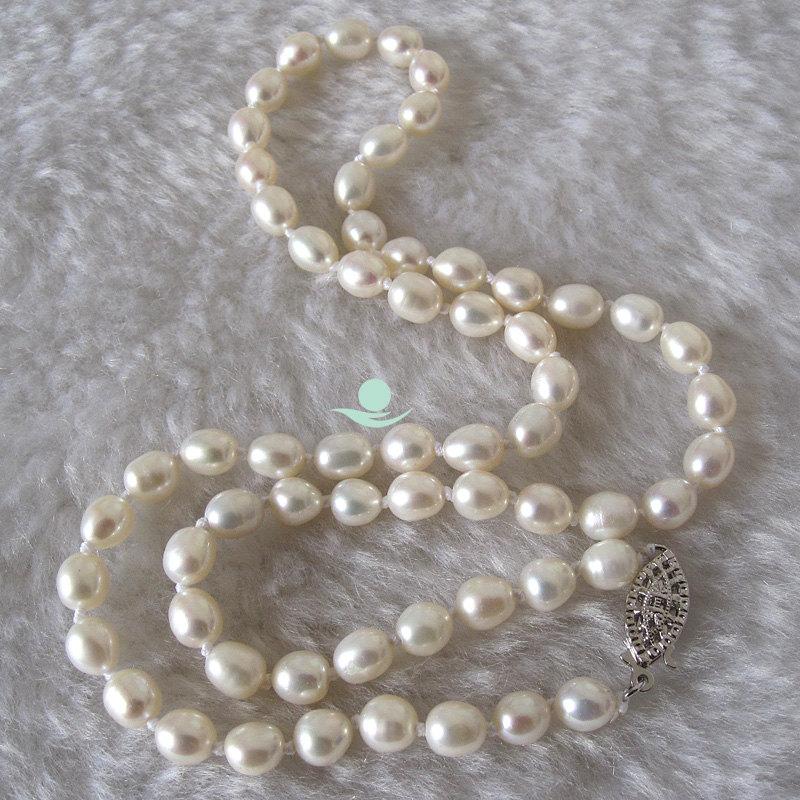 Wedding - Pearl Necklace - 18 inch 6-7mm Ivory AA Rice Freshwater Pearl Necklace - Free shipping