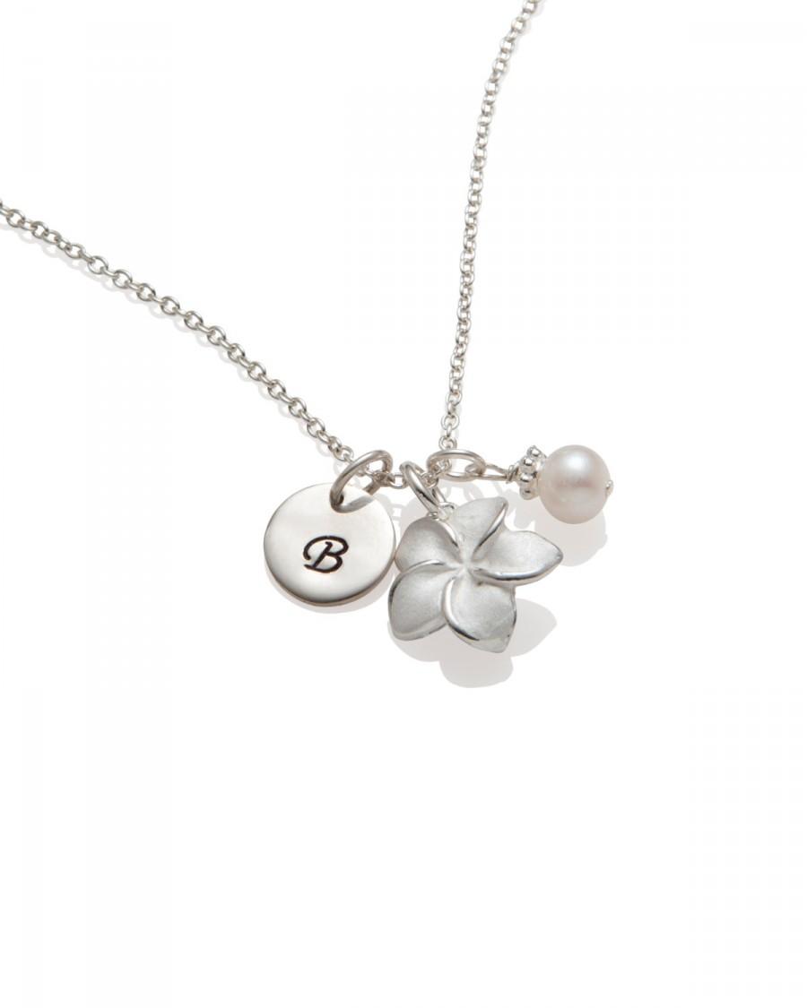Mariage - Personalized Flower Girl Necklace Dainty Flower Girl Gift Jewelry Initial Monogram Sterling Silver