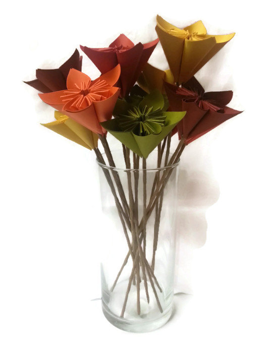Mariage - SET of 15 with Free Domestic U.S. Ship - Bouquet "Harvest Time Hay" Origami Paper Flowers