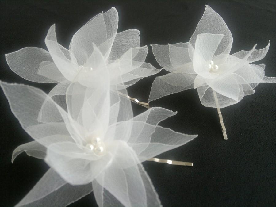 Hochzeit - Handcraft Light Ivory Lotus Flowers Wedding Hair Pins set of 3 / comb
