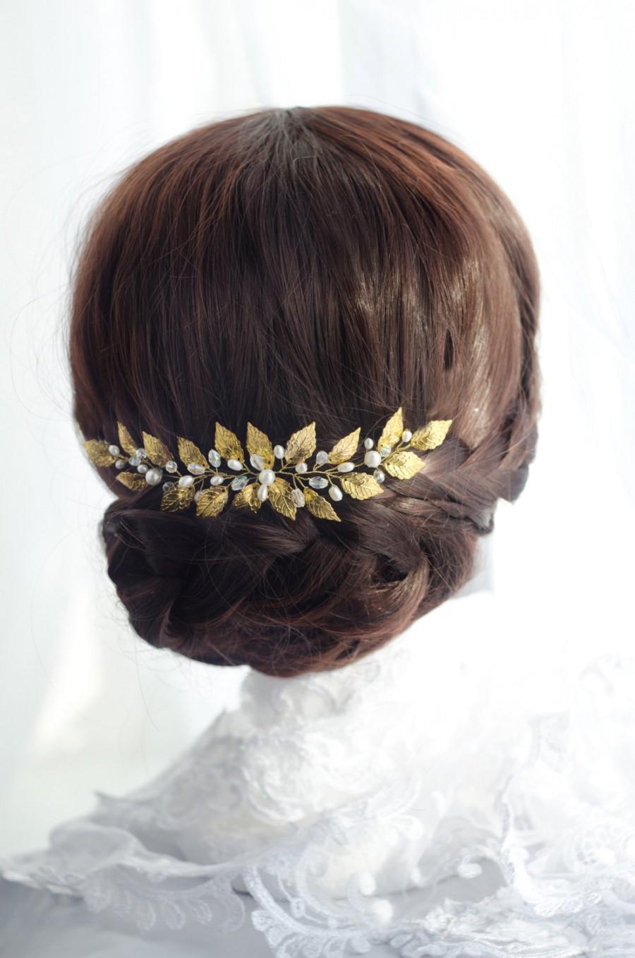 Wedding - leaf headpiece, gold leaf hair piece, leaf hair vine, grecian headpiece,  victorian greek goddess hair accessory, laurel, silver leaves back