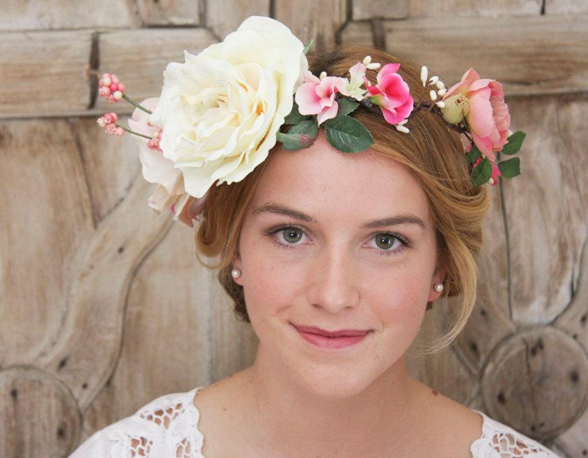 Hochzeit - Wedding hair wreath, Bridal hair wreath, Flower crown, Flower crown headband, Wedding headpiece, Bridal flower headpiece