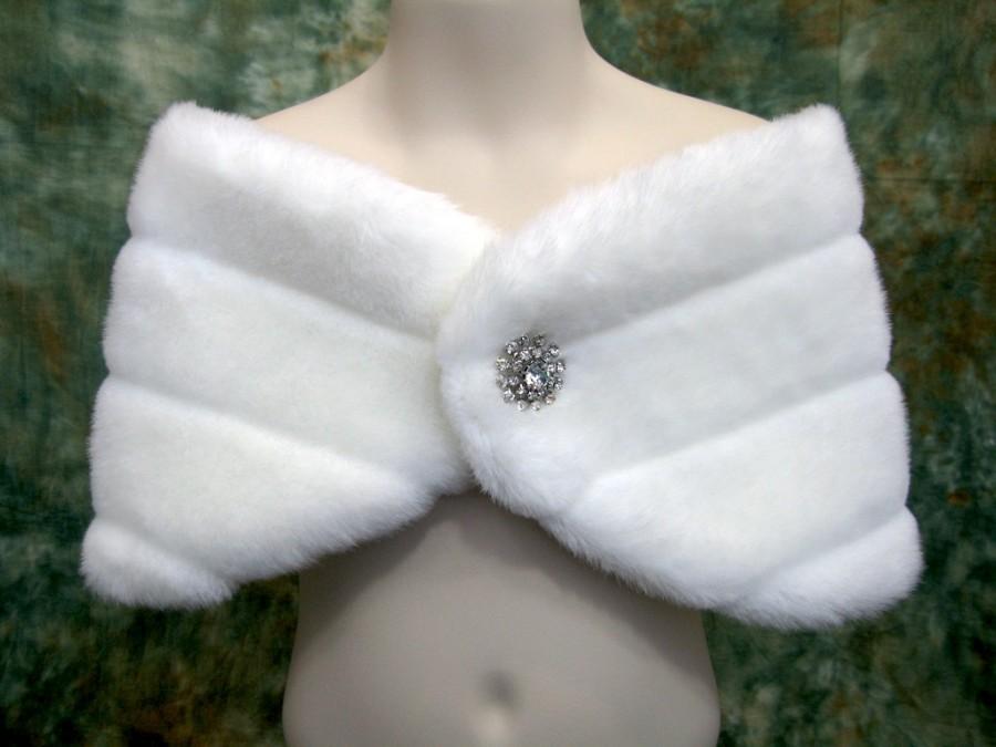 Mariage - For Flower girl - Off-white faux fur bridal wrap shrug stole shawl FW001F-OffWhite