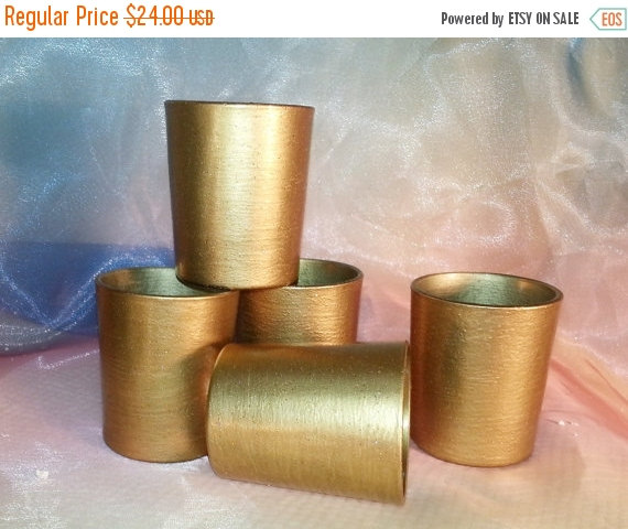 Wedding - SALE 12 Gold Votive Candle Holders Weddings and Parties, Glitter / Shimmer /Wedding  Reception Centerpiece Decoration / Gold Wedding /