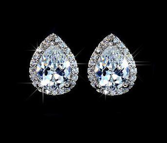 Vintage Teardrop Stud Earrings Clear Crystal White Gold Vintage Teardrop Stud Earrings Clear Crystal White Gold Plated Post Earring Bridal