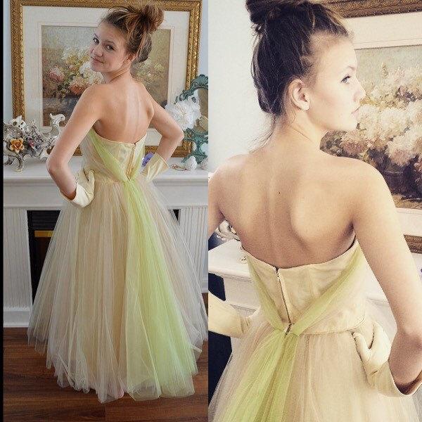 Wedding - 1950's Prom Dress, Wedding Dress,  Formal Dress, Strapless Prom Dress, Champagne Tulle, Evening Dress, Vintage Prom Dress