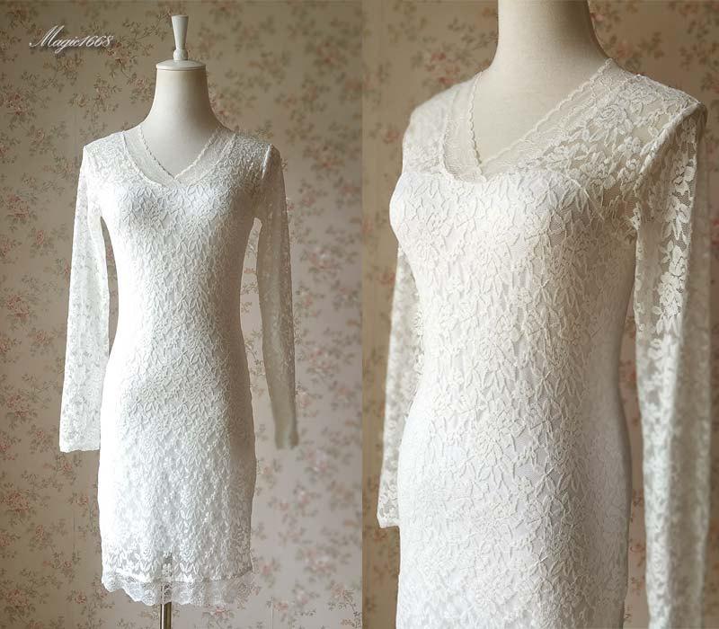 Hochzeit - New Retro Ivory White Lace Dress. Boho Dress. Lace Dress Women. Black Lace Dress. Made to Size. Knee Party Dress Reception Dress(D681)