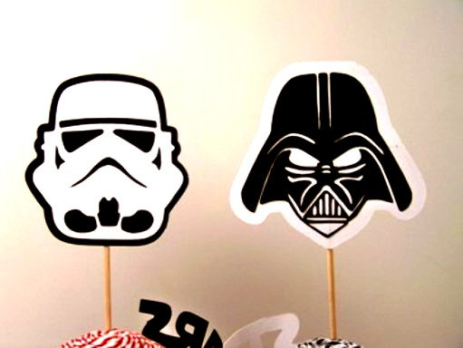 Hochzeit - Cupcake Toppers Star Wars Inspired Darth Vader and Storm Trooper layered Cupcake Picks Set of 6 Cake & Party Decoration