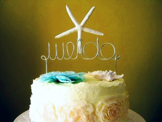 Mariage - Beach Wedding Cake Topper "we do" Natural Starfish accent