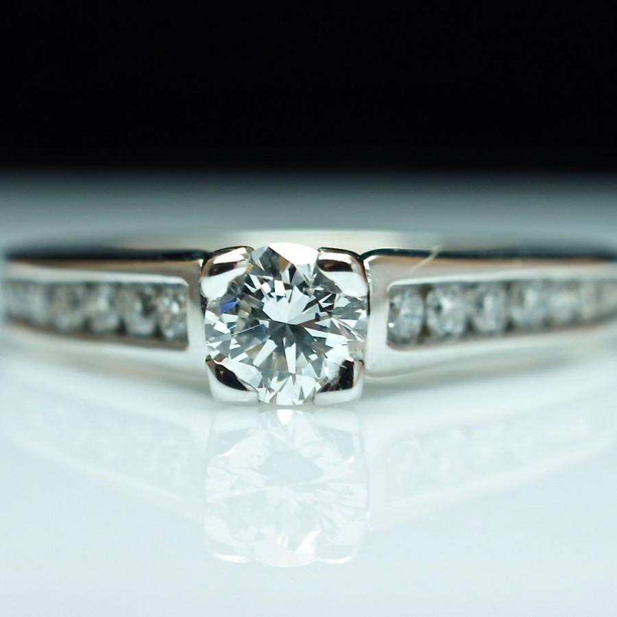 Wedding - Solitaire .74cttw Diamond Engagement Ring - 14k White Gold - Channel Set Side Diamonds -  Size 7 - Free Resizing - Layaway Options