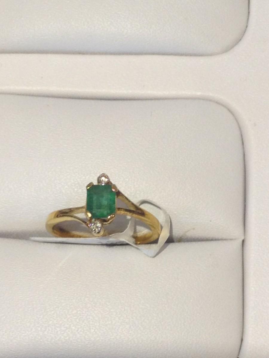 Wedding - natural emerald ring with diamond in 14k gold