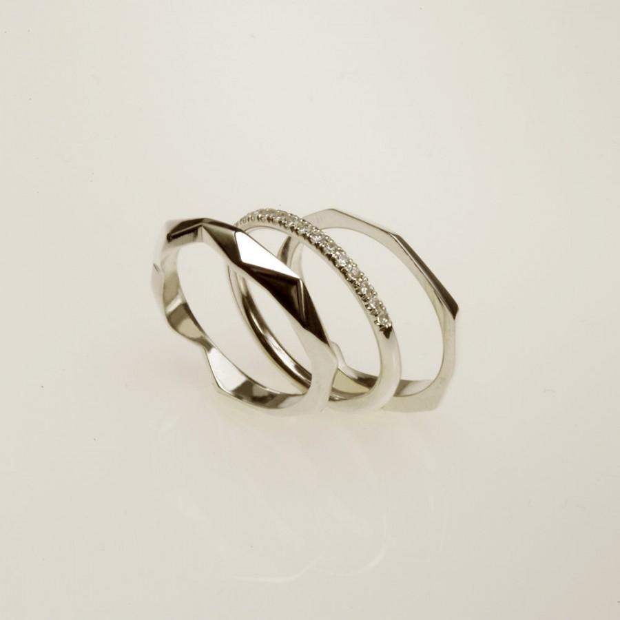 زفاف - Unique 14kt White  Yellow or red gold  ring ,Black Or transparent Diamonds .  RG-1074