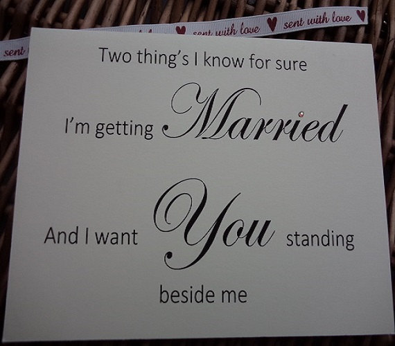 Hochzeit - I want you standing beside me on my wedding day card for a Bridesmaid/Maid of Honor, wedding card, invititation