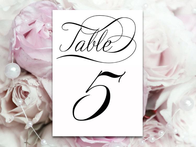 Mariage - Ready to Print Set of 20 Table Number Cards - Black "Festoon" Script - pdf format - 4 x 6 Table Cards - Instant Download