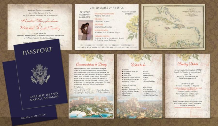 Wedding - Passport Wedding Invitation Booklets // Real Passport Style// Paradise // Wedding Adventure //  Bahamas // Jamaica // Mexico