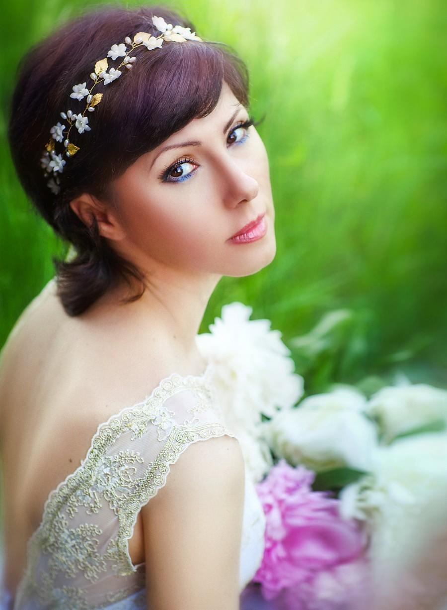 Wedding - Ivory flower crown, pearl tiara, siver tiara, gold tiara, bridal tiara, wedding crown, bridal flower crown, tiara headband, bridal headpiece