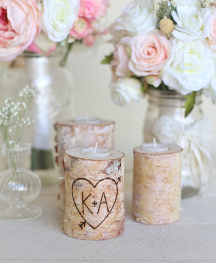 Wedding - Personalized Birch Candle Holders Rustic Wedding by Morgann Hill Designs   (Item Number MHD20048)