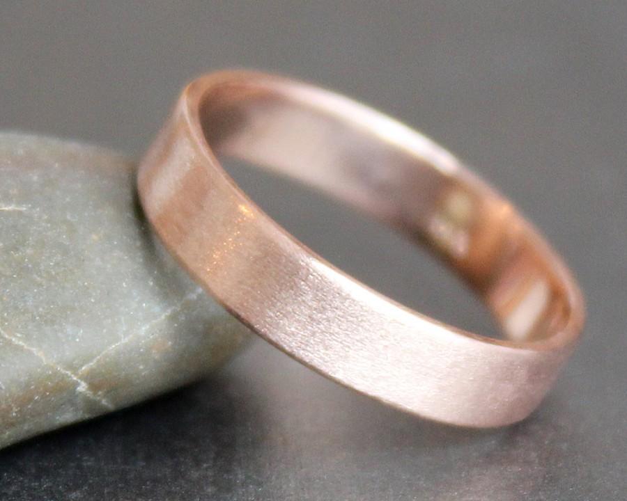 زفاف - 14K Solid Rose Gold Ring - 4mm Rectangle Band - Simple UNISEX Wedding Ring (Size 3 - 12)