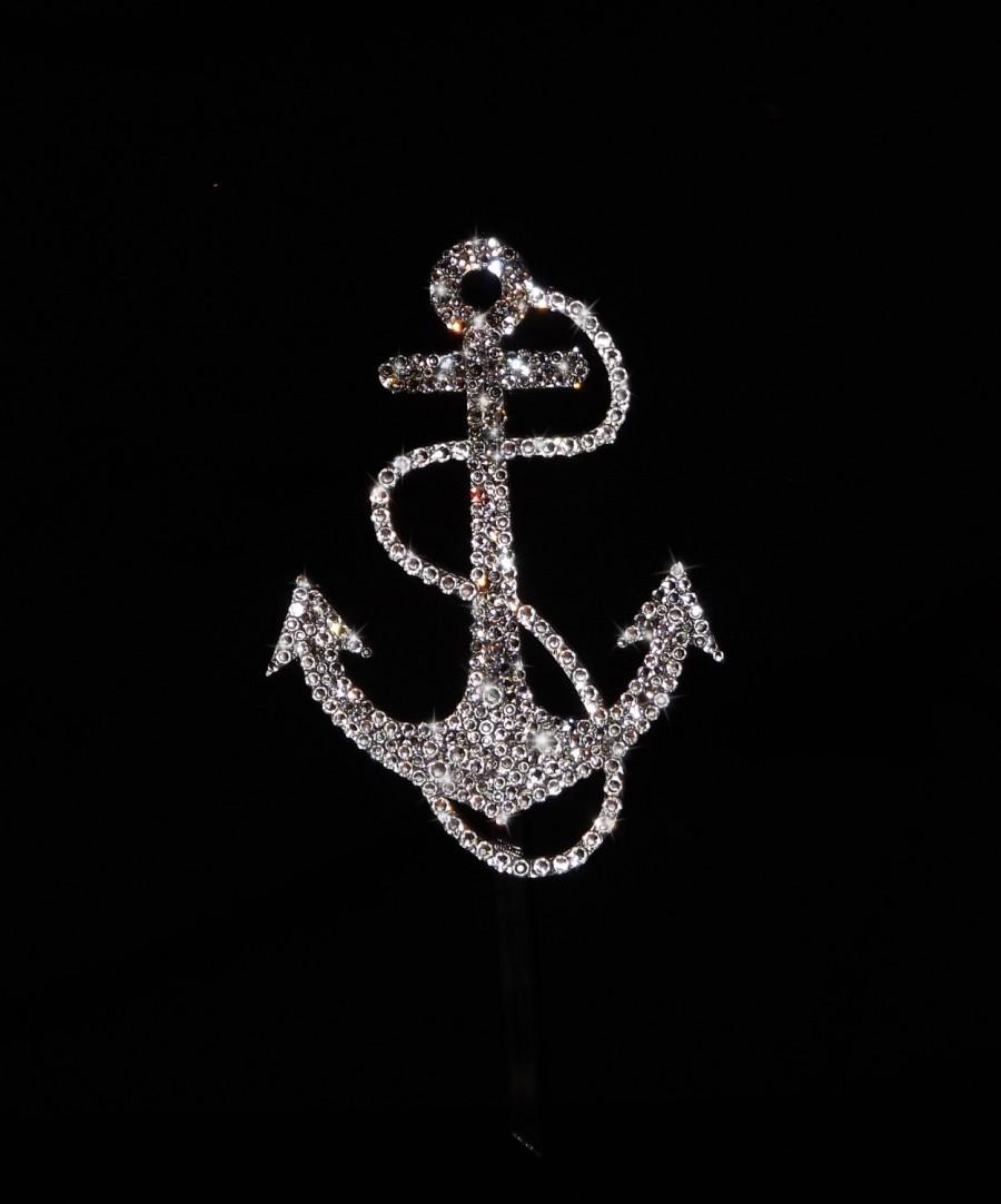 Hochzeit - Swarovski Crystal Nautical Themed Anchor Bling Cake Topper