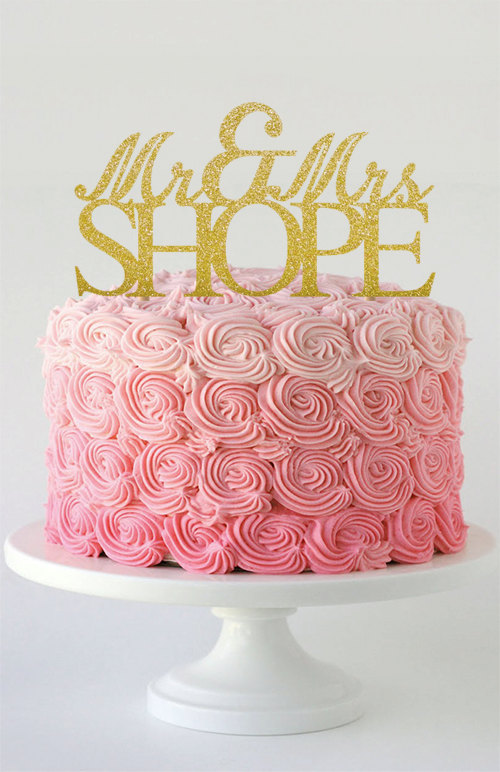 Wedding - Personalized Mr & Mrs gold glitter cake topper