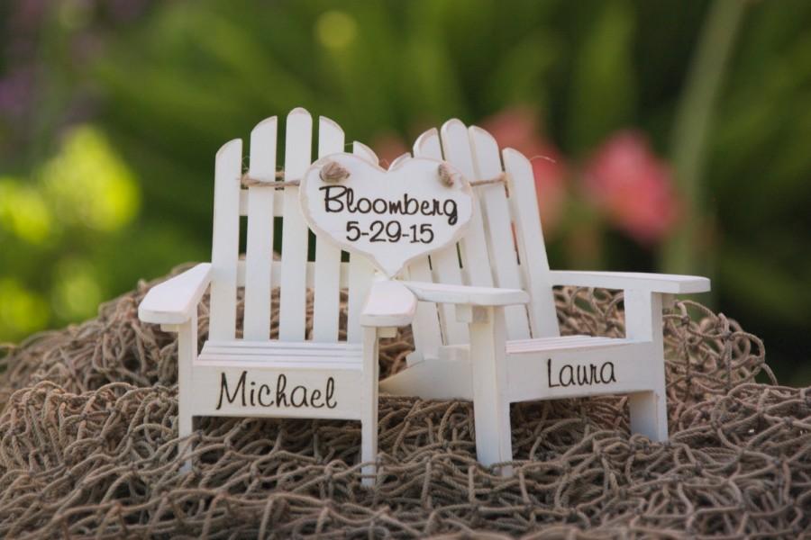 زفاف - Personalized Cake Topper Adirondack Chairs-Beach Wedding-Cottage Wedding-Shabby Chic - Mr. & Mrs. Heart Banner Adirondack Chair Cake Toppers
