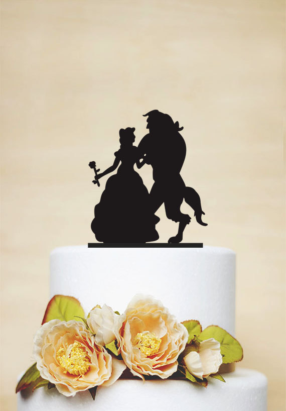 زفاف - Beauty And Beast Wedding Cake Topper,Custom Cake Topper,Elegant Cake Topper,Disney Style Cake Topper,Unique Cake Topper - P057