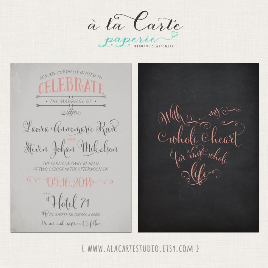 زفاف - With my Whole Heart, for my Whole Life  - Silver Blush Chalkboard Wedding Invitation Card and RSVP postcard