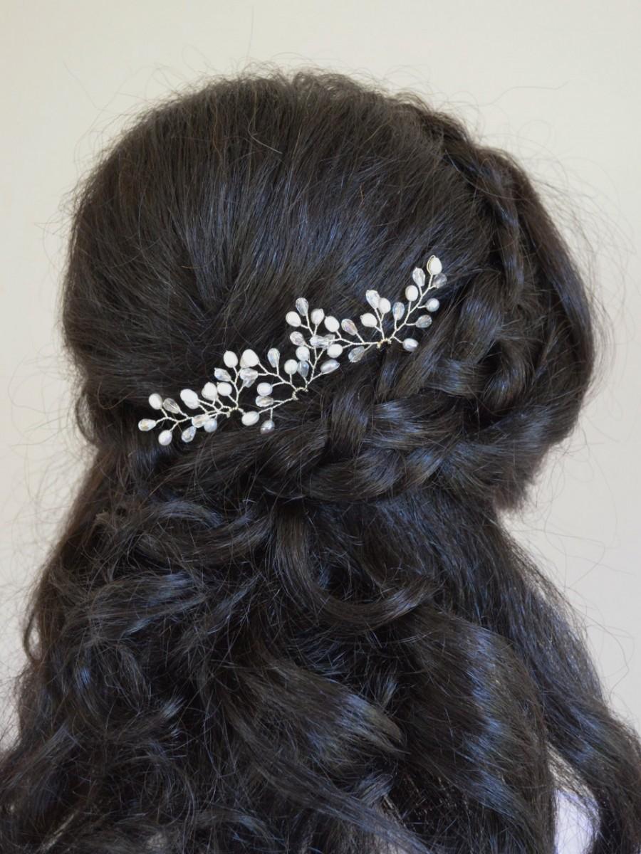 Hochzeit - Freshwater Pearl Bridal Hair Accessories, Pearl Bridal Hair Pins, Teardrop Crystal Pearl Hair Pins, Wedding Hair Accessory, Set of 3