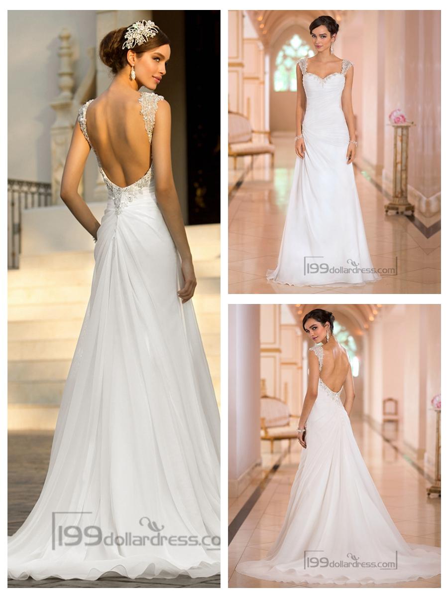 Wedding - Beaded Cap Sleeves Sweetheart A-line Simple Wedding Dresses with Low Open Back