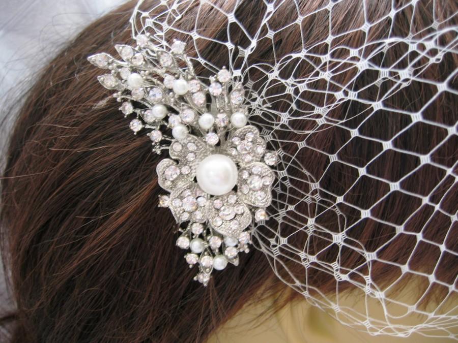 Mariage - Wedding Birdcage Veil and a Bridal Pearl Hair Comb (2 Items) Pearl Bridal Hair Comb,Rhinestone Comb,Headpieces,  Weddings,Rinestone, Bridal