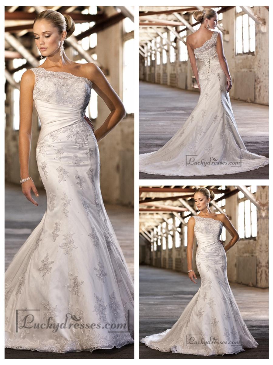 زفاف - Lace Appliques One-shoulder Trumpet Wedding Dresses