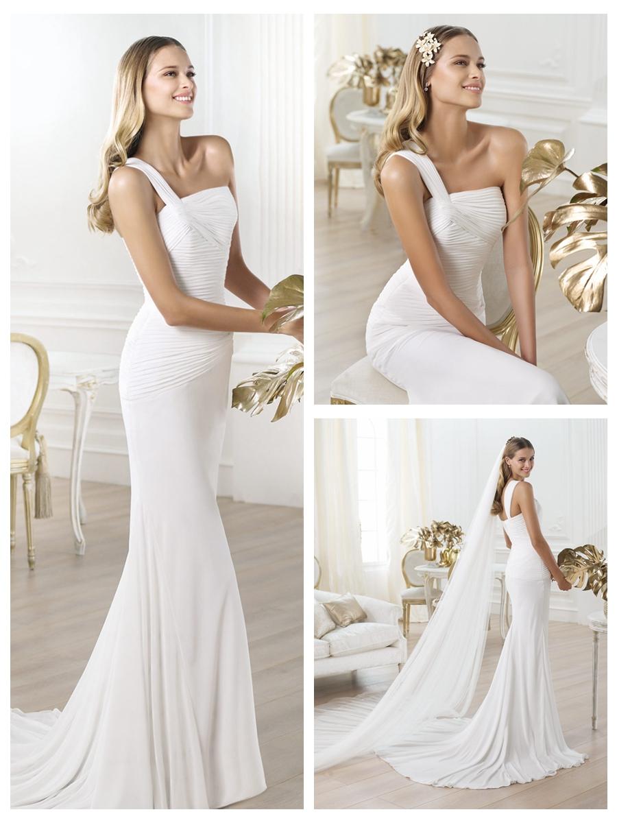 Hochzeit - One-shoulder Asymmetric Draped Bodice Wedding Dress with Flared Skirt