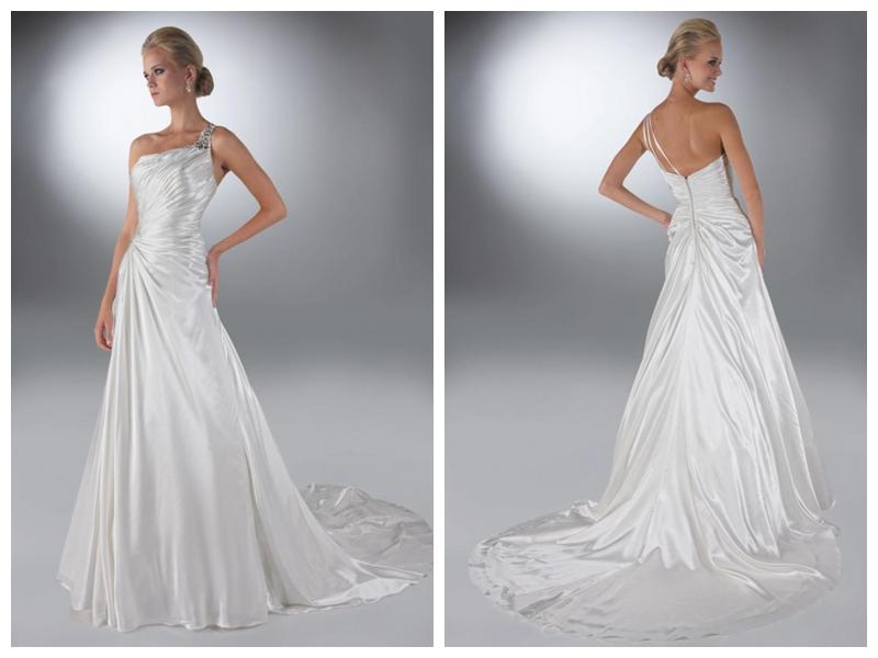 Hochzeit - Charmeuse A-Line One-Shoulder Neckline Wedding Dress